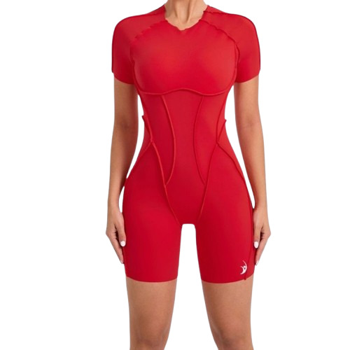 Red Short Curve Jumpsuit